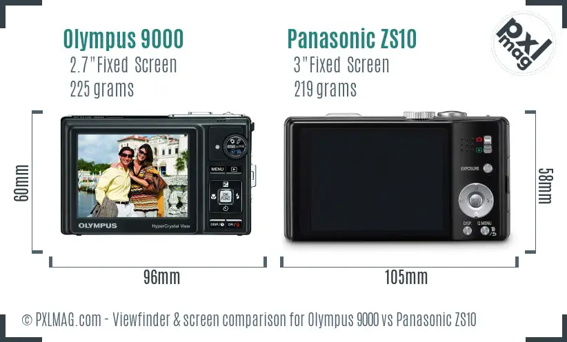 Olympus 9000 vs Panasonic ZS10 Screen and Viewfinder comparison
