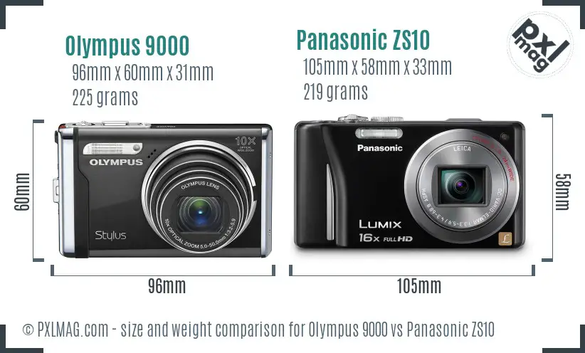 Olympus 9000 vs Panasonic ZS10 size comparison