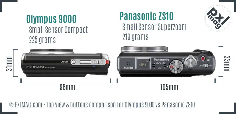 Olympus 9000 vs Panasonic ZS10 top view buttons comparison