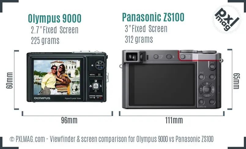 Olympus 9000 vs Panasonic ZS100 Screen and Viewfinder comparison