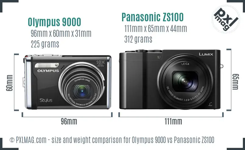 Olympus 9000 vs Panasonic ZS100 size comparison
