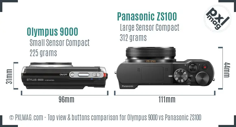 Olympus 9000 vs Panasonic ZS100 top view buttons comparison