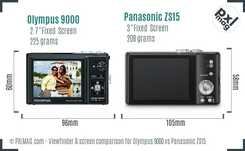Olympus 9000 vs Panasonic ZS15 Screen and Viewfinder comparison