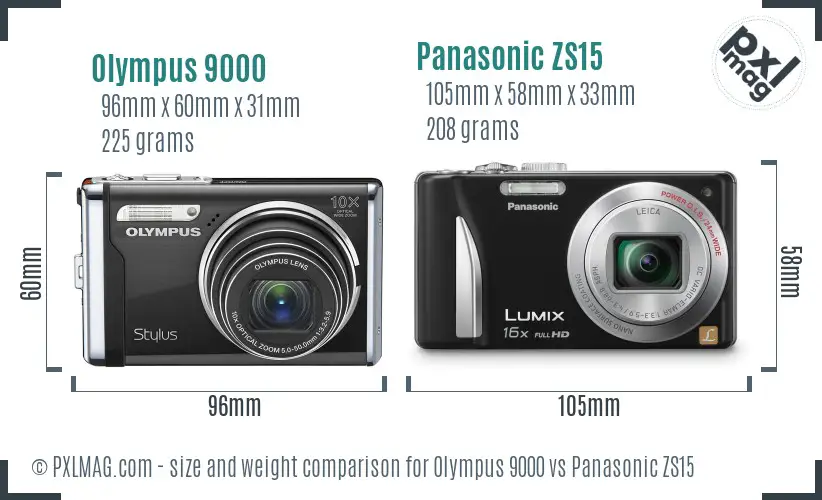 Olympus 9000 vs Panasonic ZS15 size comparison