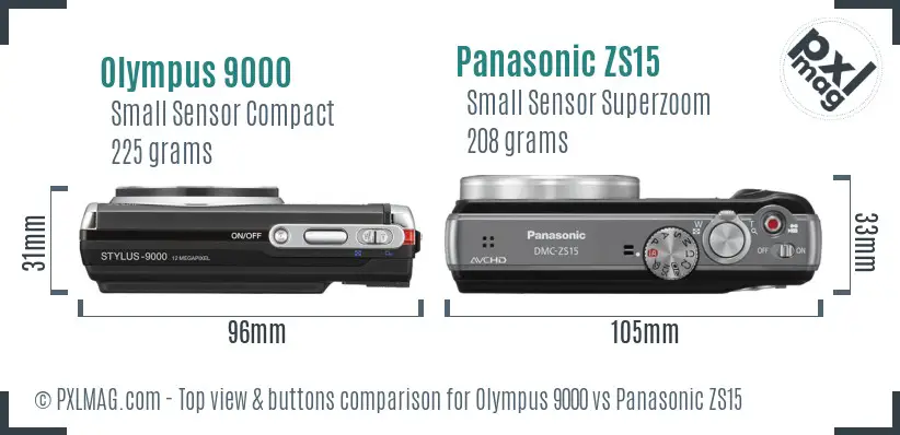 Olympus 9000 vs Panasonic ZS15 top view buttons comparison