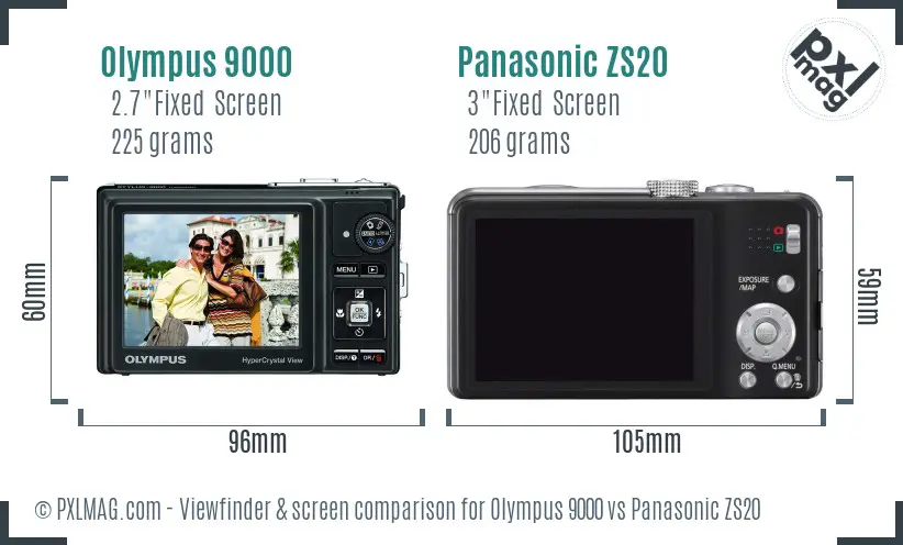 Olympus 9000 vs Panasonic ZS20 Screen and Viewfinder comparison
