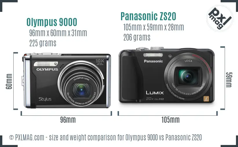 Olympus 9000 vs Panasonic ZS20 size comparison