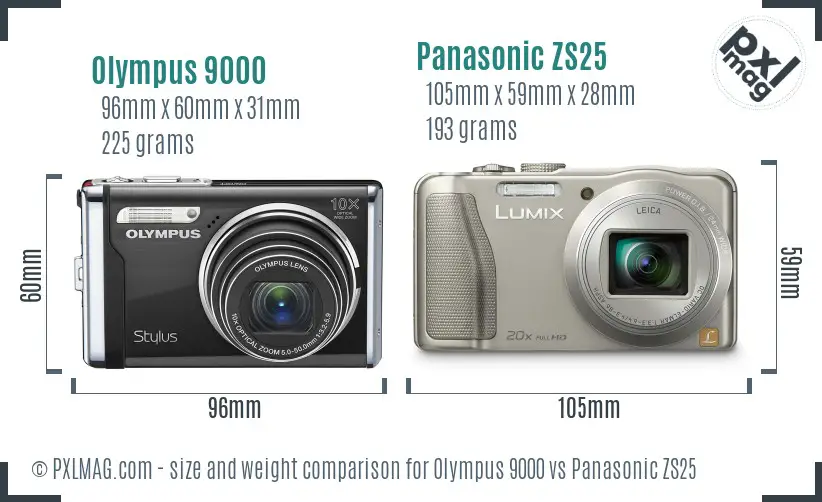 Olympus 9000 vs Panasonic ZS25 size comparison