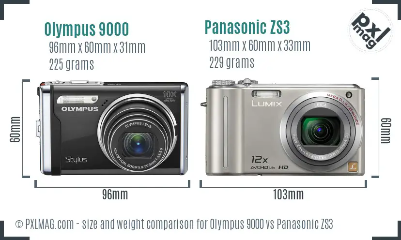 Olympus 9000 vs Panasonic ZS3 size comparison