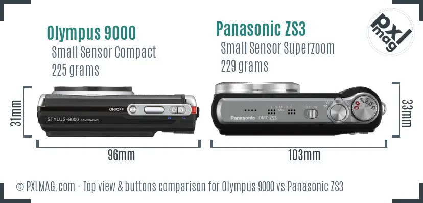Olympus 9000 vs Panasonic ZS3 top view buttons comparison