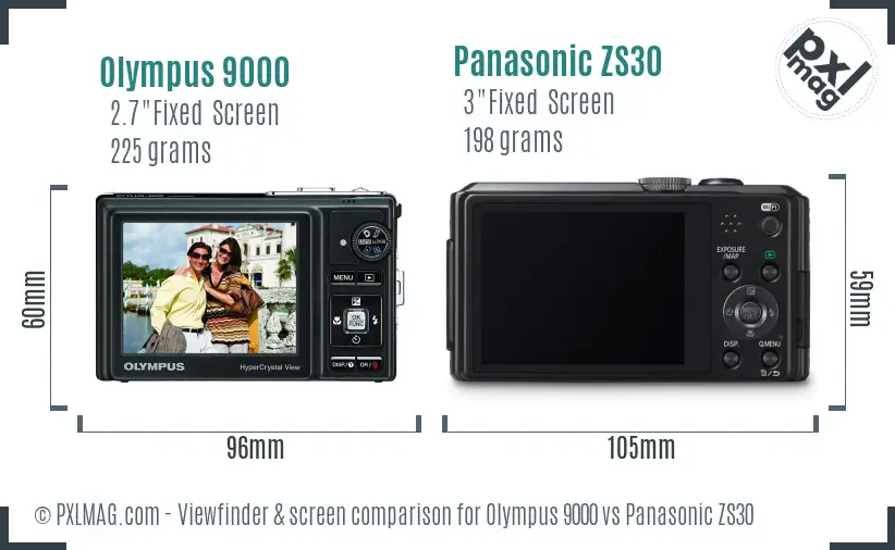 Olympus 9000 vs Panasonic ZS30 Screen and Viewfinder comparison