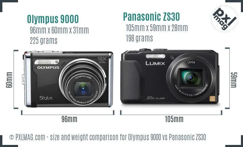 Olympus 9000 vs Panasonic ZS30 size comparison