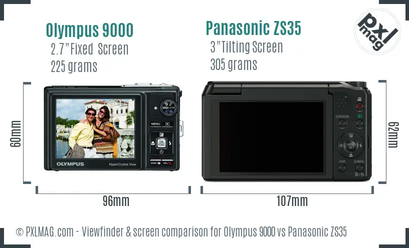 Olympus 9000 vs Panasonic ZS35 Screen and Viewfinder comparison