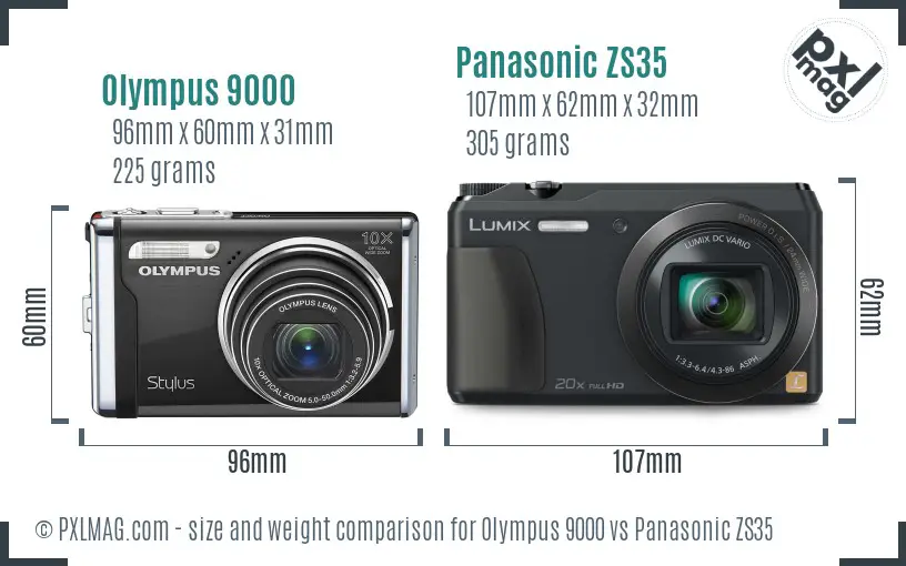Olympus 9000 vs Panasonic ZS35 size comparison