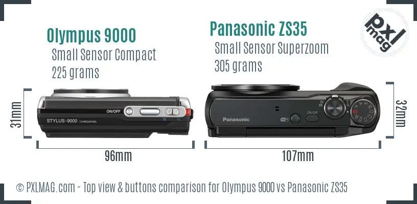 Olympus 9000 vs Panasonic ZS35 top view buttons comparison