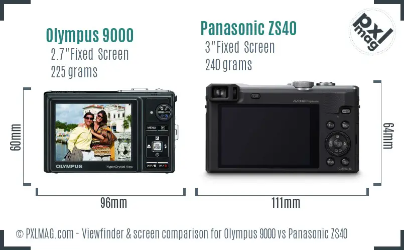 Olympus 9000 vs Panasonic ZS40 Screen and Viewfinder comparison