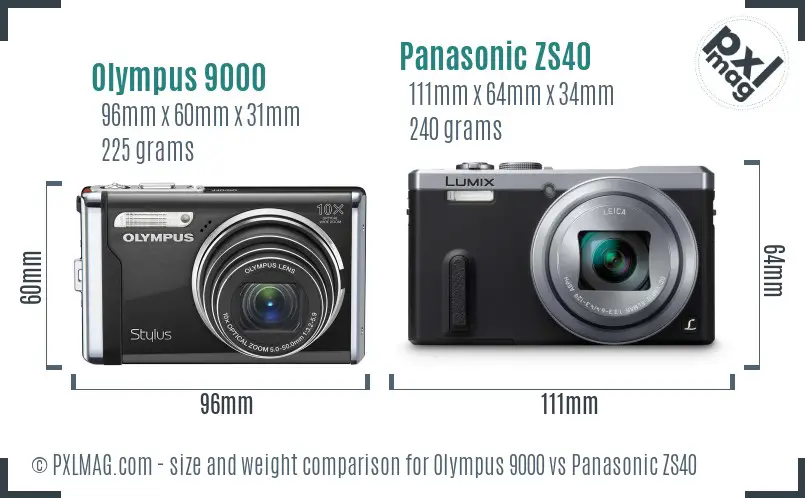 Olympus 9000 vs Panasonic ZS40 size comparison