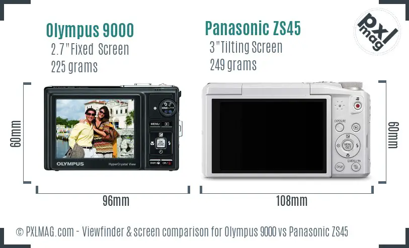 Olympus 9000 vs Panasonic ZS45 Screen and Viewfinder comparison
