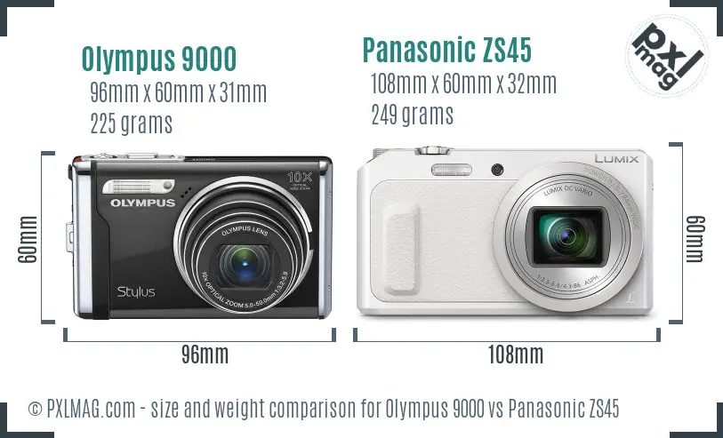 Olympus 9000 vs Panasonic ZS45 size comparison