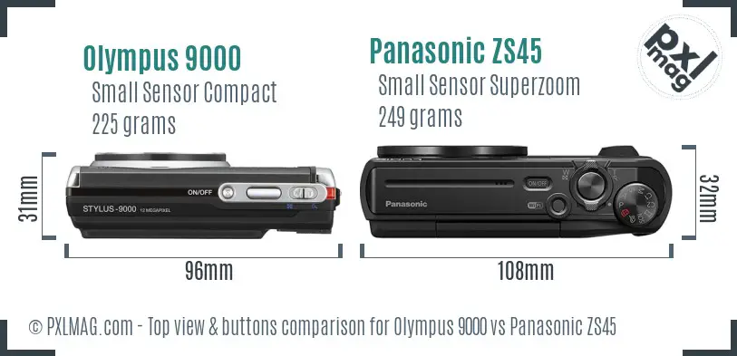 Olympus 9000 vs Panasonic ZS45 top view buttons comparison