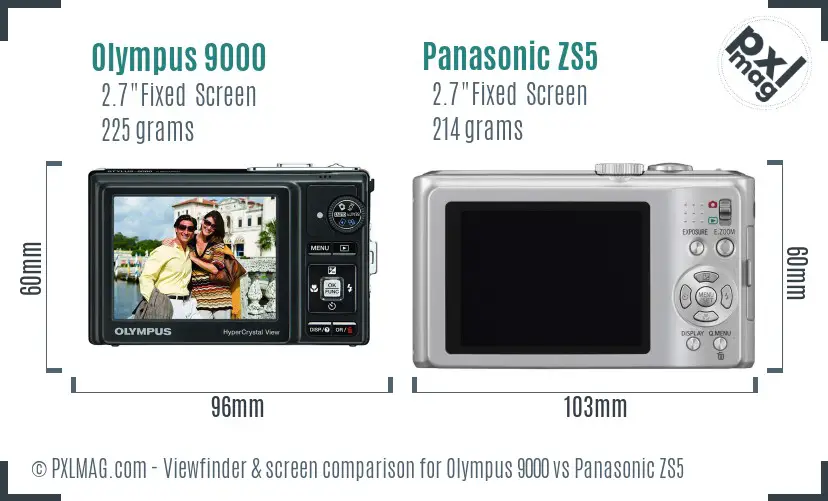 Olympus 9000 vs Panasonic ZS5 Screen and Viewfinder comparison