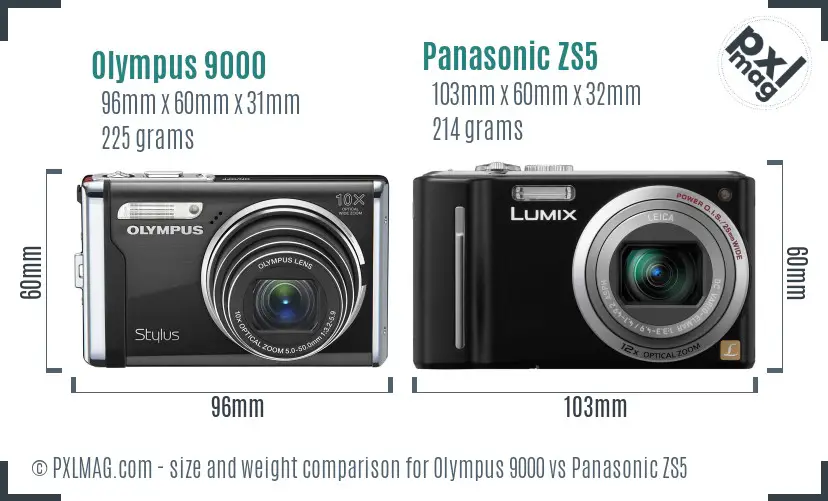 Olympus 9000 vs Panasonic ZS5 size comparison