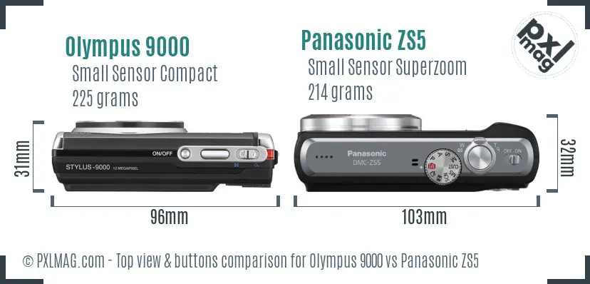 Olympus 9000 vs Panasonic ZS5 top view buttons comparison