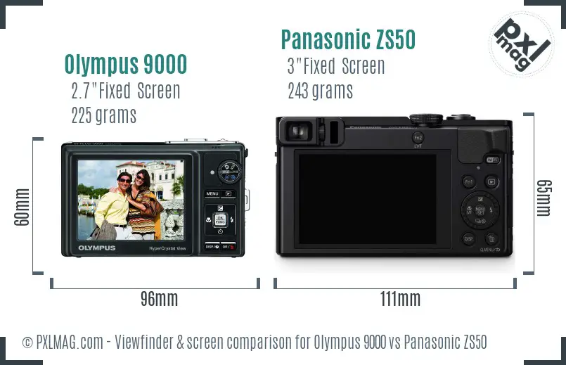 Olympus 9000 vs Panasonic ZS50 Screen and Viewfinder comparison