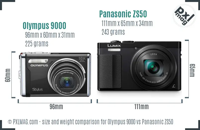Olympus 9000 vs Panasonic ZS50 size comparison