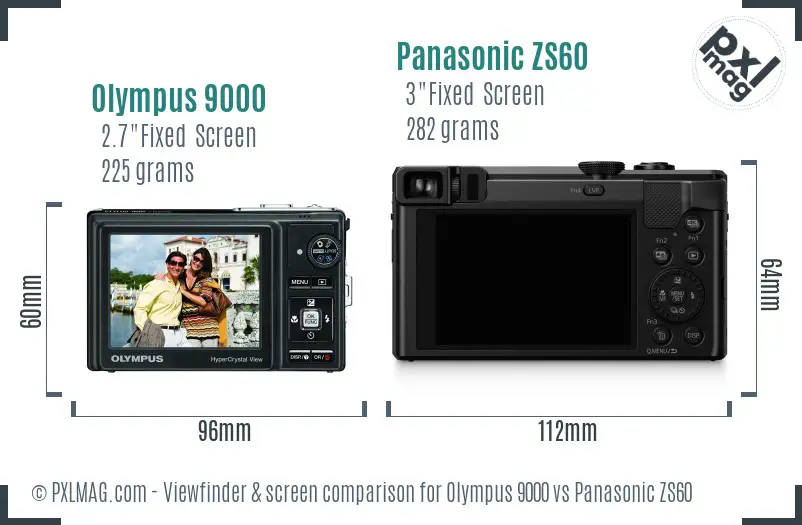 Olympus 9000 vs Panasonic ZS60 Screen and Viewfinder comparison