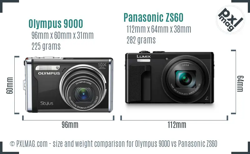 Olympus 9000 vs Panasonic ZS60 size comparison
