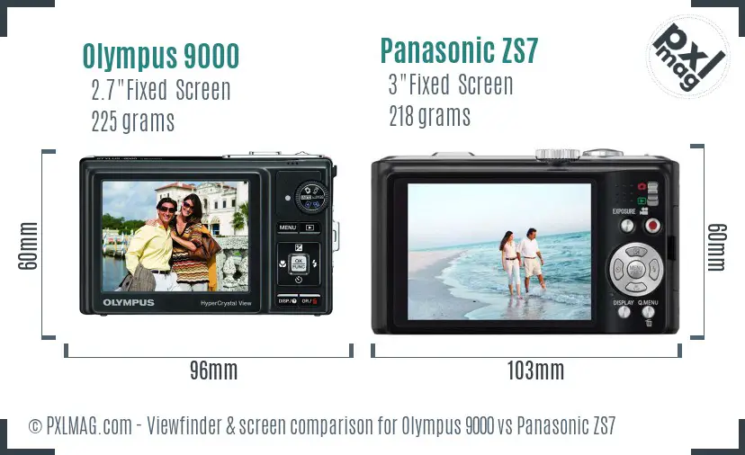 Olympus 9000 vs Panasonic ZS7 Screen and Viewfinder comparison