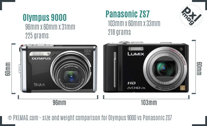 Olympus 9000 vs Panasonic ZS7 size comparison