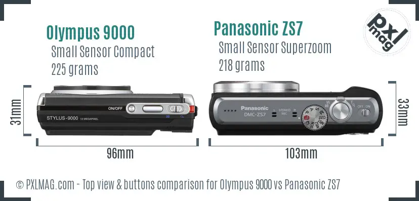 Olympus 9000 vs Panasonic ZS7 top view buttons comparison
