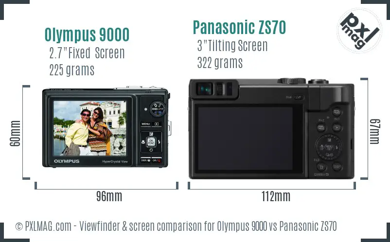 Olympus 9000 vs Panasonic ZS70 Screen and Viewfinder comparison