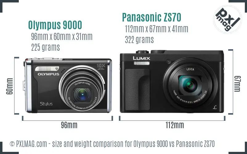 Olympus 9000 vs Panasonic ZS70 size comparison
