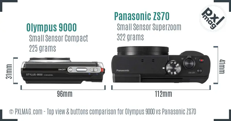 Olympus 9000 vs Panasonic ZS70 top view buttons comparison