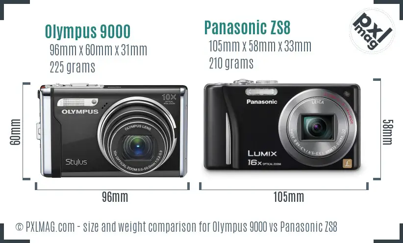 Olympus 9000 vs Panasonic ZS8 size comparison
