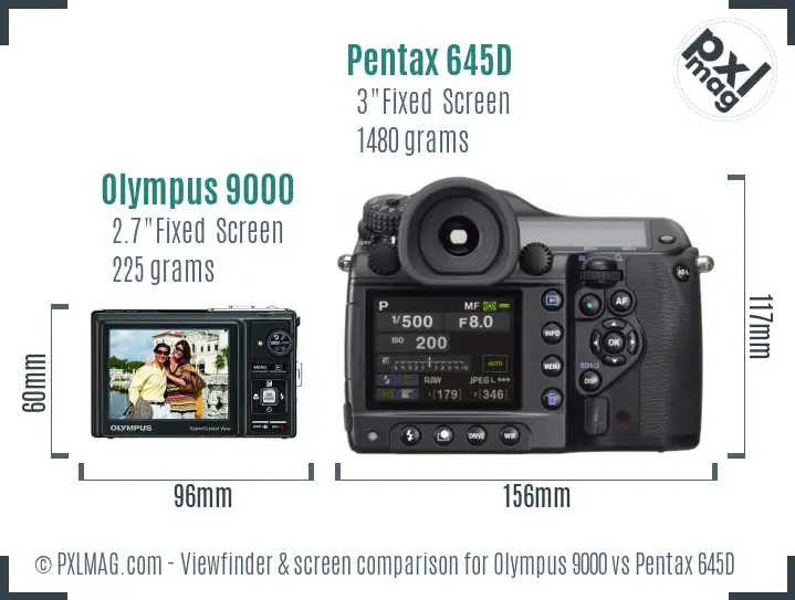Olympus 9000 vs Pentax 645D Screen and Viewfinder comparison