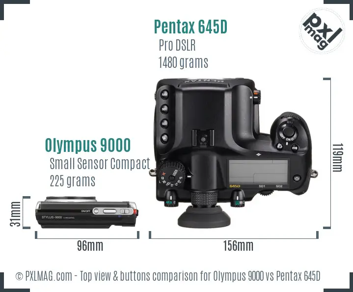 Olympus 9000 vs Pentax 645D top view buttons comparison