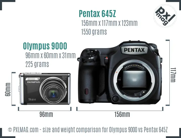 Olympus 9000 vs Pentax 645Z size comparison