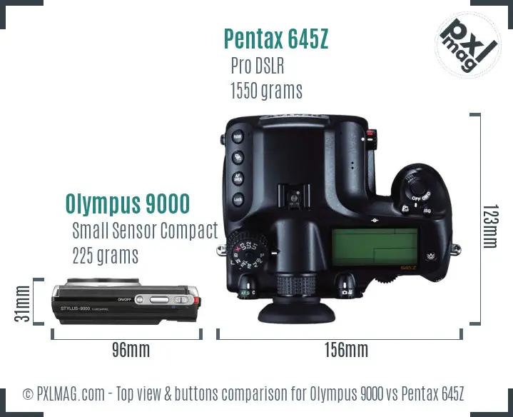 Olympus 9000 vs Pentax 645Z top view buttons comparison