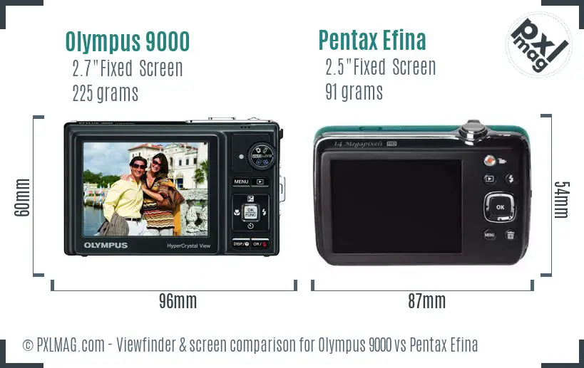 Olympus 9000 vs Pentax Efina Screen and Viewfinder comparison