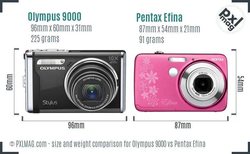 Olympus 9000 vs Pentax Efina size comparison
