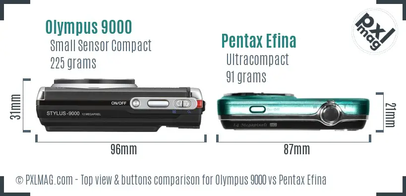 Olympus 9000 vs Pentax Efina top view buttons comparison