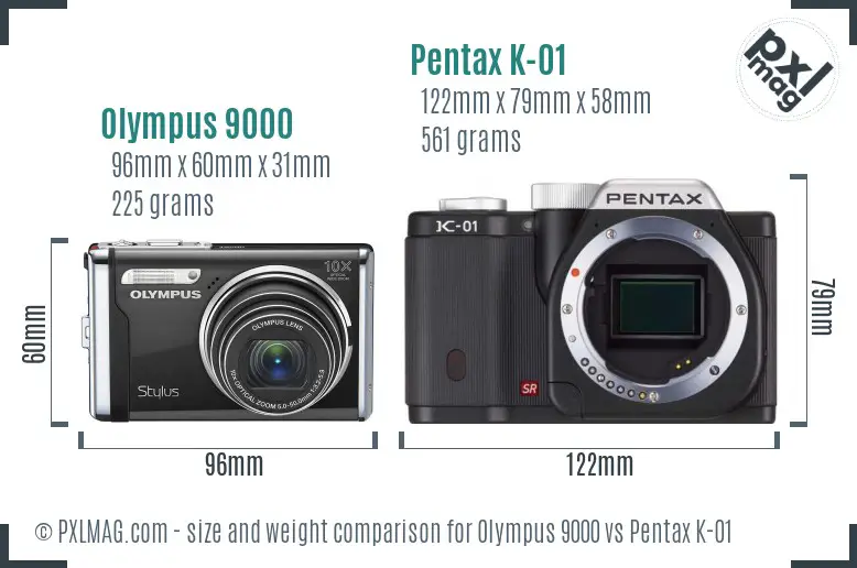 Olympus 9000 vs Pentax K-01 size comparison