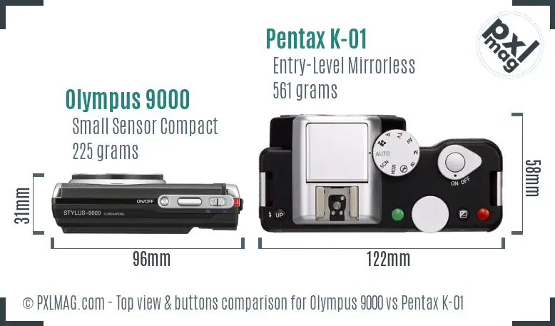 Olympus 9000 vs Pentax K-01 top view buttons comparison