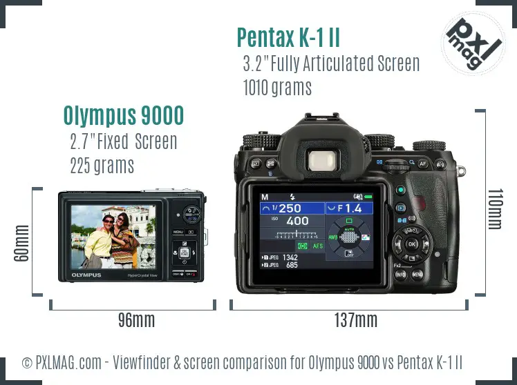 Olympus 9000 vs Pentax K-1 II Screen and Viewfinder comparison