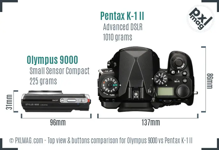 Olympus 9000 vs Pentax K-1 II top view buttons comparison