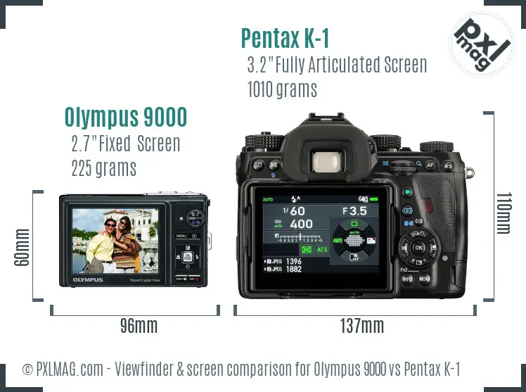 Olympus 9000 vs Pentax K-1 Screen and Viewfinder comparison